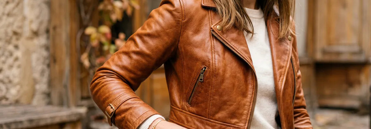 Braune Lederjacken für Damen