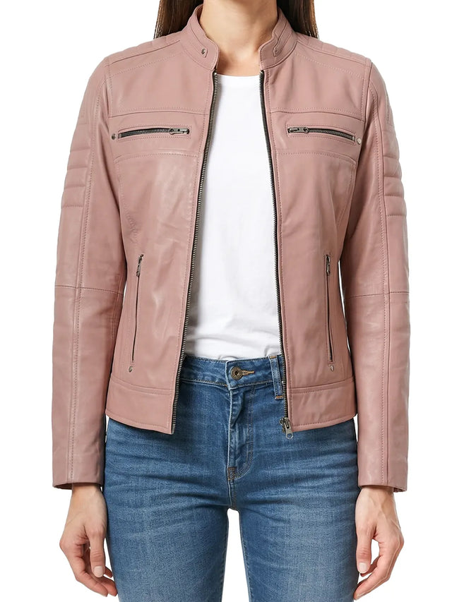 Café Racer-skinnjacka in rosa (Damen)