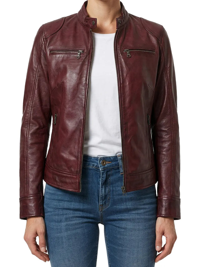Cafe-Racer-Jacke, Burgund für Damen