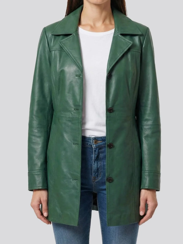 Car coat i skinn in grönt (Damen)