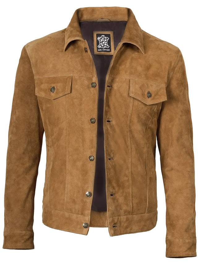 Trucker-Jacke aus Wildleder, Hellbraun für Herren