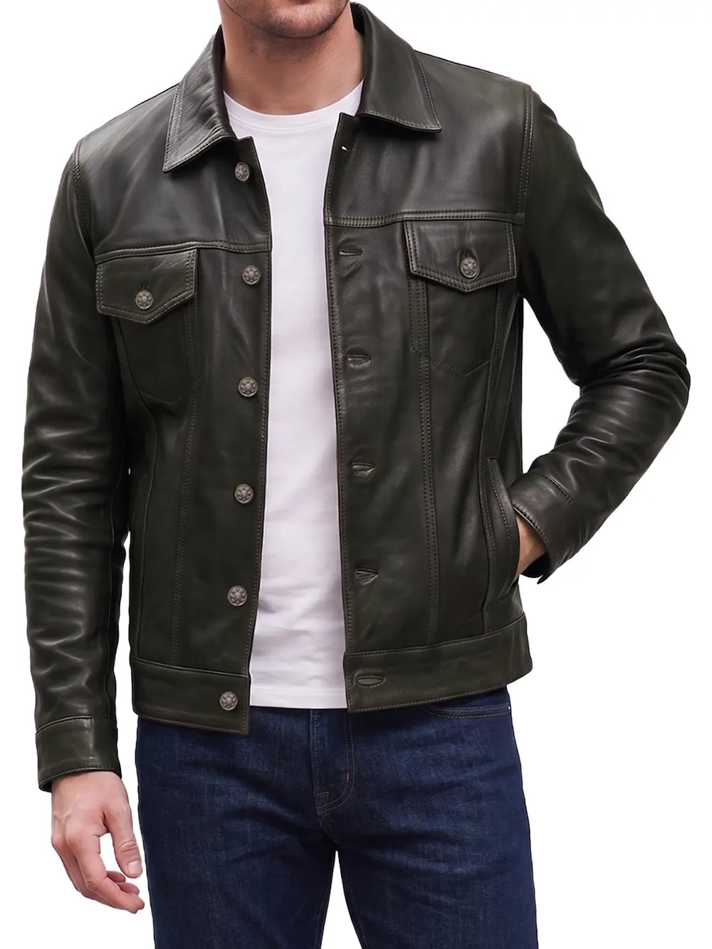Dunkelbraune Trucker-Lederjacke aus Lammfell für Herren