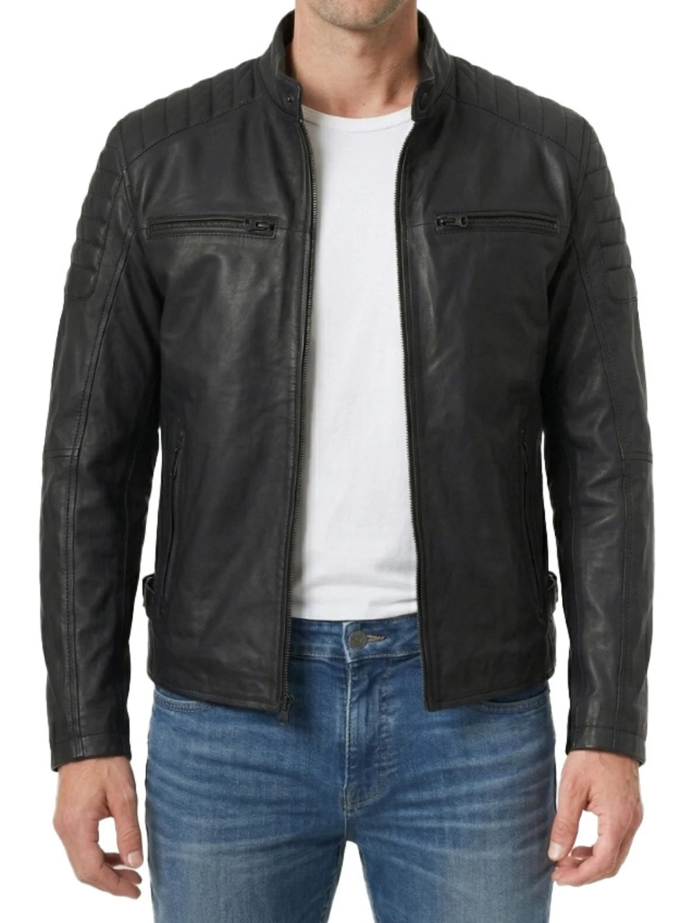 Mens-Matte-Black-Biker-Style-Real-Leather-Jacket