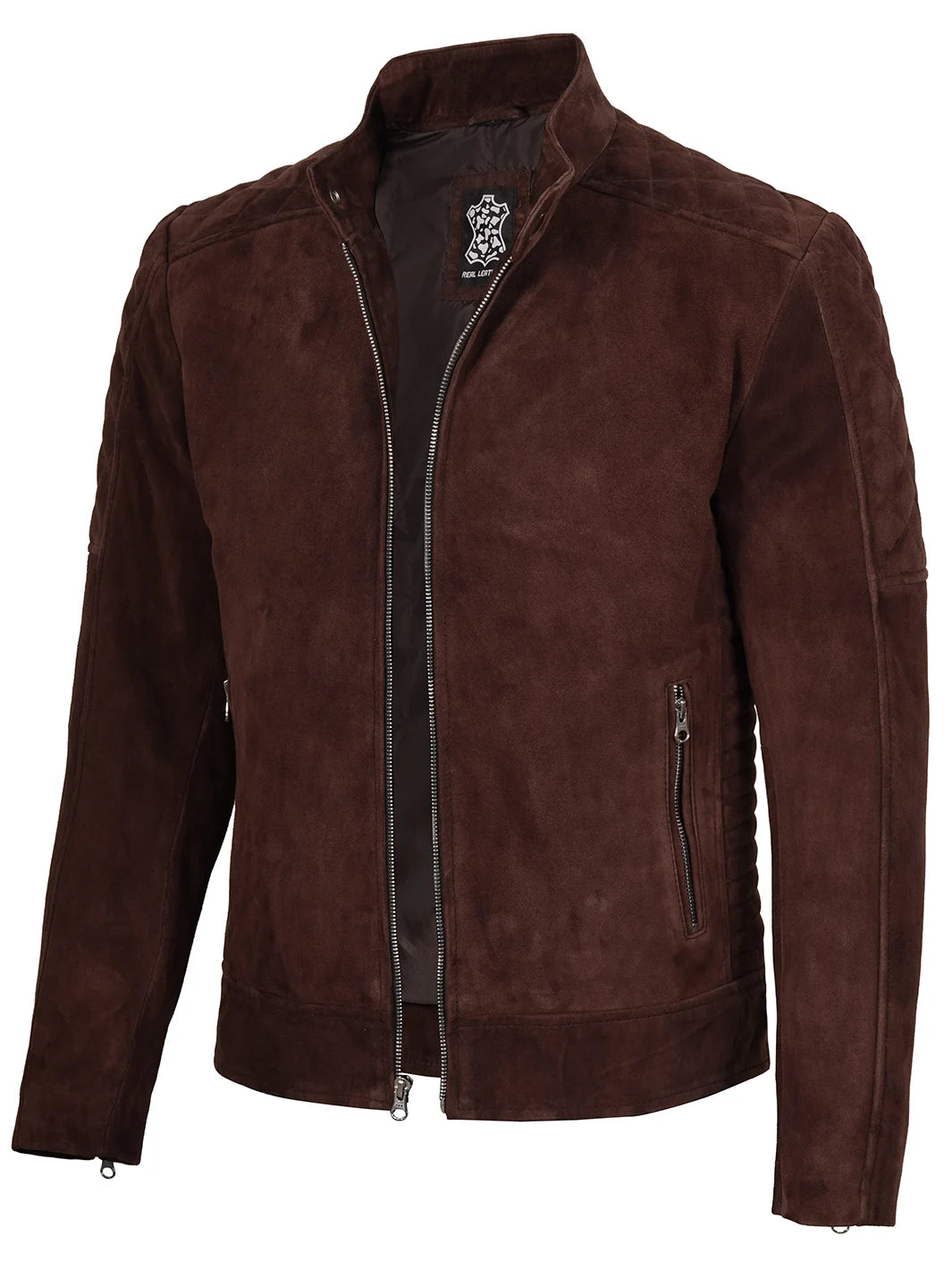 Gesteppte dunkelbraune Wildlederjacke für Herren