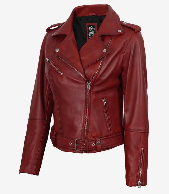Asymmetrisk biker-skinnjacka in rött (Damen)