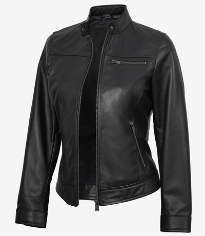 Bickford Damen Schwarze Bikerjacke aus Echtleder