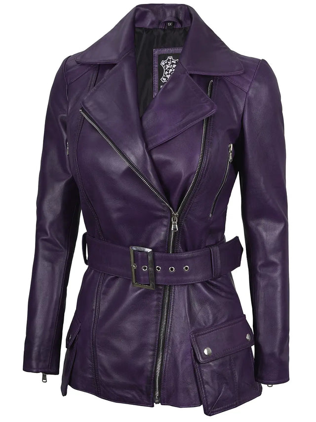 Asymmetrisk biker-skinnjacka in lila (Damen)